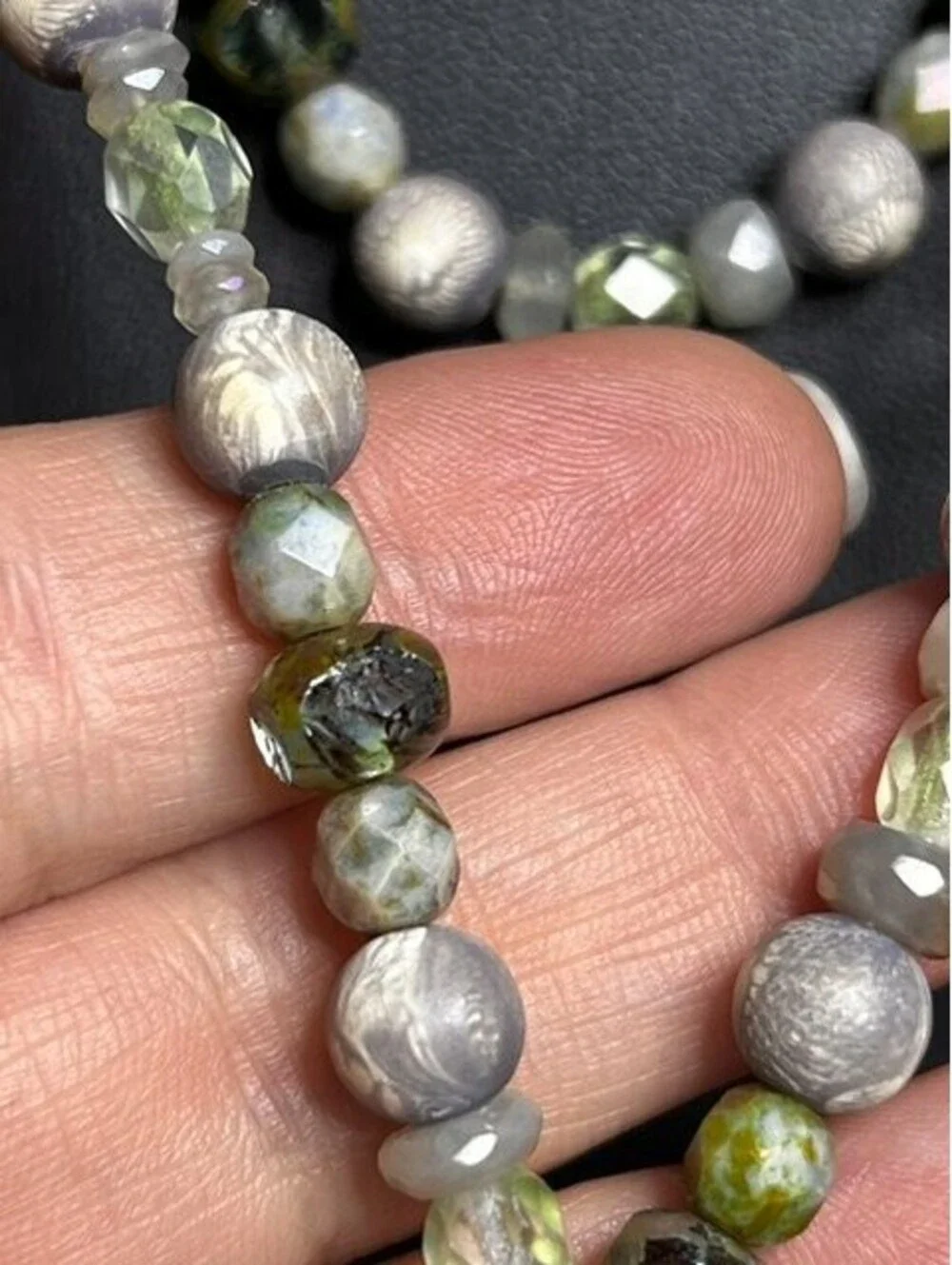 B6656 Artisan Boho Beaded Necklace Oval Jade pendant 38
